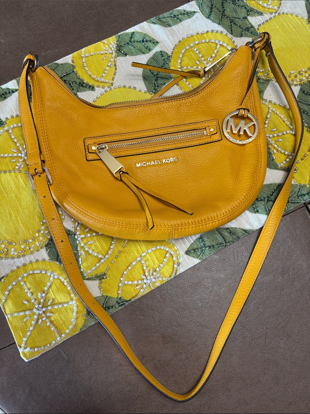 Michael Kors Yellow Leather Crescent Crossbody